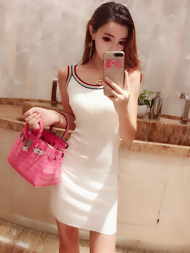 Fashion Lady 2 Colors Stripes Round Neck Knit Straps Dress6 Fashion Lady 2 Colors Stripes Round Neck Knit Straps Dress 1