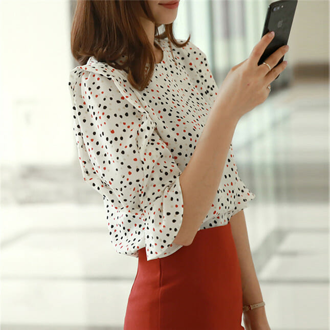 Fashion Lady Dots Loosen Blouse With Fishtail Midi Skirt2 Fashion Lady Dots Loosen Blouse with Fishtail Midi Skirt 5