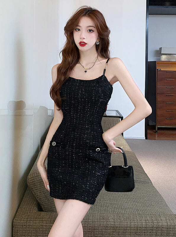 Fashion Single-Breasted Tweed Coat With Straps Slim Dress2 Fashion Single-breasted Tweed Coat with Straps Slim Dress 4