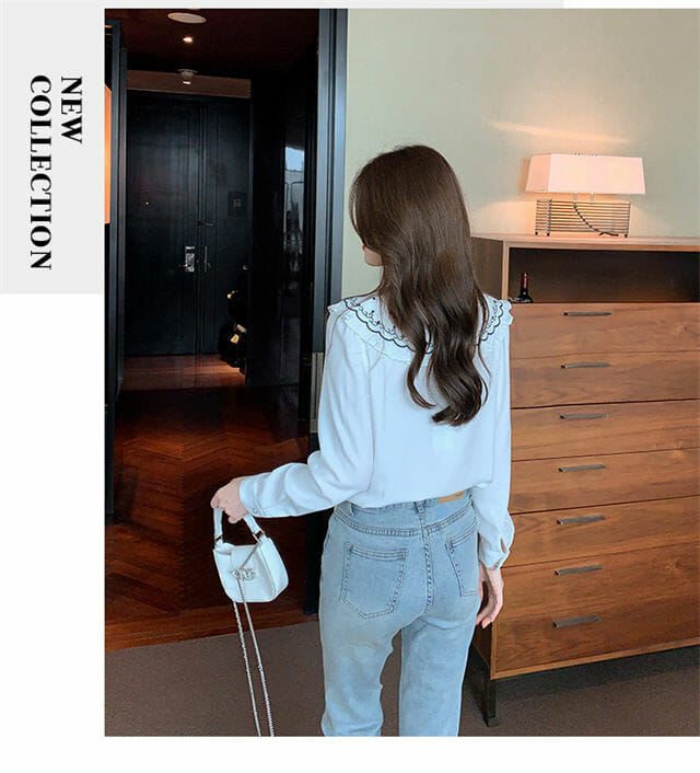 Fashion Spring Embroidery Doll Collar Puff Sleeve Blouse Fashion Spring Embroidery Doll Collar Puff Sleeve Blouse 5