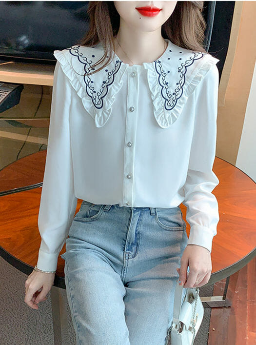 Fashion Spring Embroidery Doll Collar Puff Sleeve Blouse5 Fashion Spring Embroidery Doll Collar Puff Sleeve Blouse 1