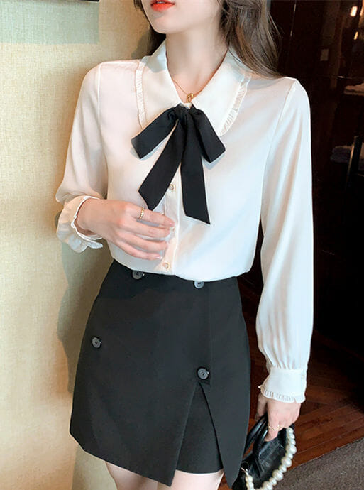 Fashion Spring Tie Bowknot Doll Collar Long Sleeve Blouse Fashion Spring Tie Bowknot Doll Collar Long Sleeve Blouse 5