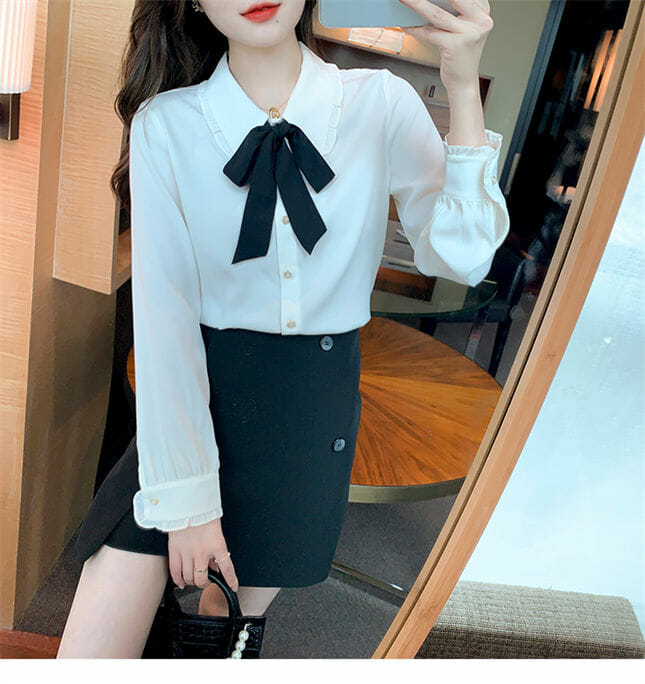 Fashion Spring Tie Bowknot Doll Collar Long Sleeve Blouse3 Fashion Spring Tie Bowknot Doll Collar Long Sleeve Blouse 3