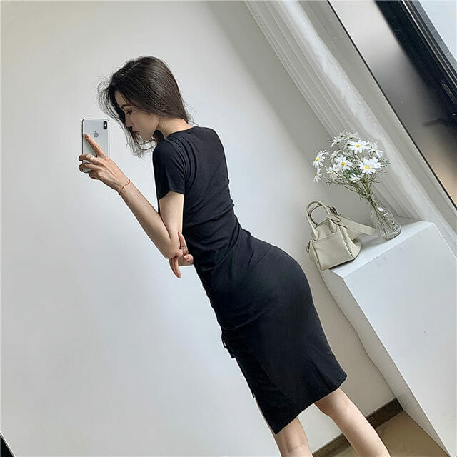 Fashion Summer Round Neck Split Draw-String Slim Dress Fashion Summer Round Neck Split Draw-string Slim Dress 5