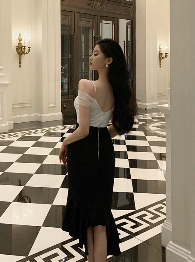 Fashion Women Color Block V-Neck Fishtail Skinny Dress Fashion Women Color Block V-neck Fishtail Skinny Dress 5