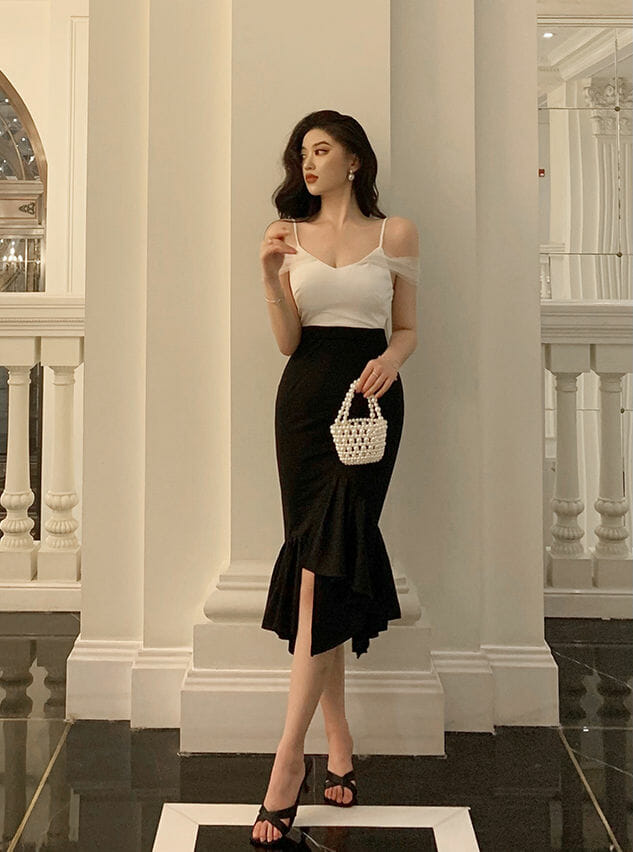 Fashion Women Color Block V-Neck Fishtail Skinny Dress3 Fashion Women Color Block V-neck Fishtail Skinny Dress 3