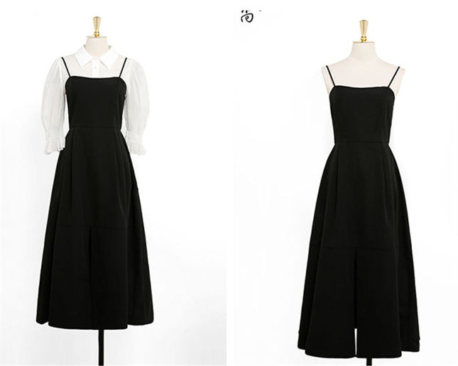 Fashion Women Puff Sleeve Blouse With Straps A-Line Dress Fashion Women Puff Sleeve Blouse with Straps A-line Dress 6