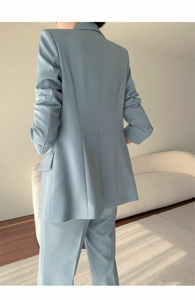 Fashion Women Shawl Collar Jacket With Straight Long Pants Fashion Women Shawl Collar Jacket with Straight Long Pants 5