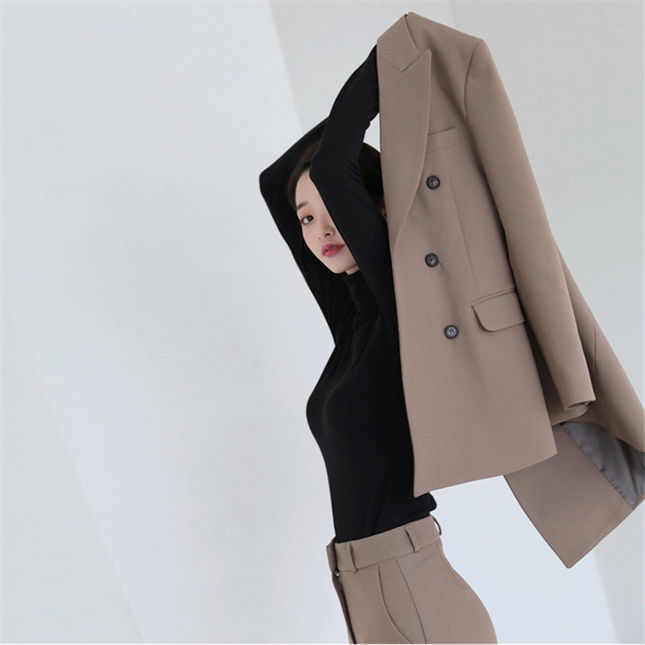 Fashion Women Tailored Collar Double-Breasted Long Suits Fashion Women Tailored Collar Double-breasted Long Suits 5