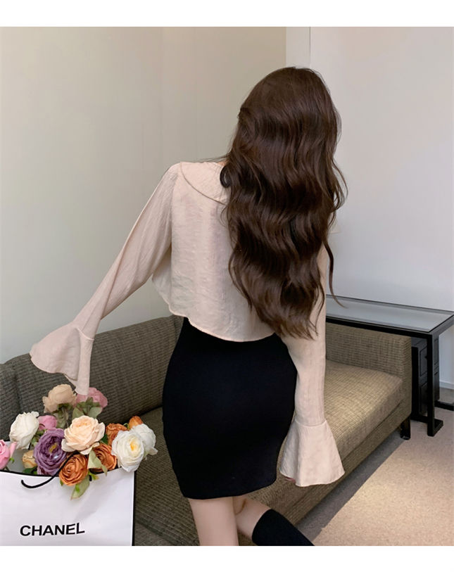 Flouncing Flare Sleeve Blouse With Straps Pleated Skinny Dress Flouncing Flare Sleeve Blouse with Straps Pleated Skinny Dress 6