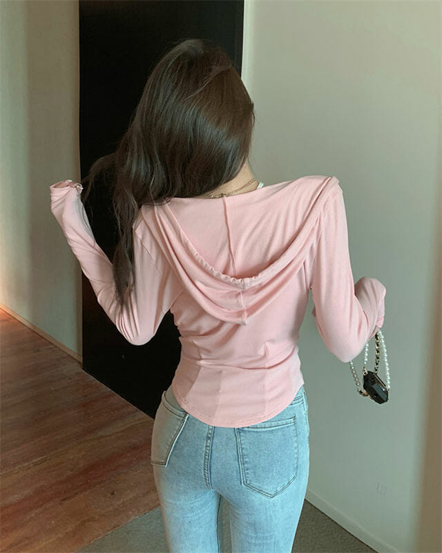 Fresh Fashion 3 Colors Zipper Open Hooded Short T-Shirts Fresh Fashion 3 Colors Zipper Open Hooded Short T-shirts 7