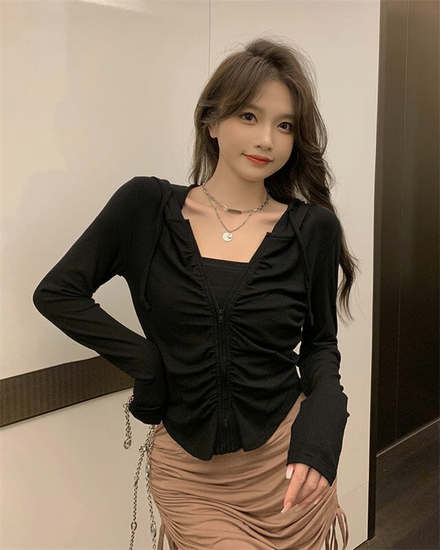 Fresh Fashion 3 Colors Zipper Open Hooded Short T-Shirts3 Fresh Fashion 3 Colors Zipper Open Hooded Short T-shirts 5