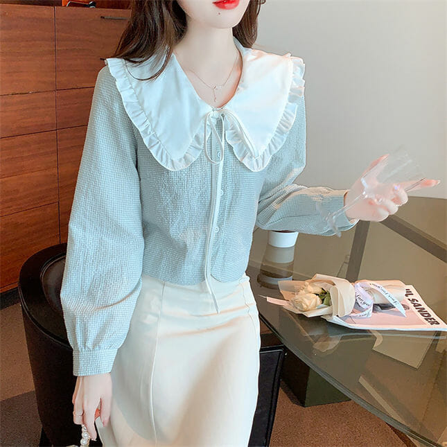 Fresh Flouncing Doll Collar Long Sleeve Blouse2 Fresh Flouncing Doll Collar Long Sleeve Blouse 4