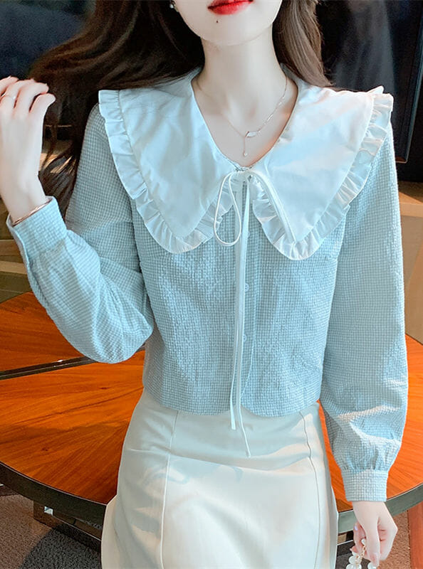Fresh Flouncing Doll Collar Long Sleeve Blouse5 Fresh Flouncing Doll Collar Long Sleeve Blouse 1