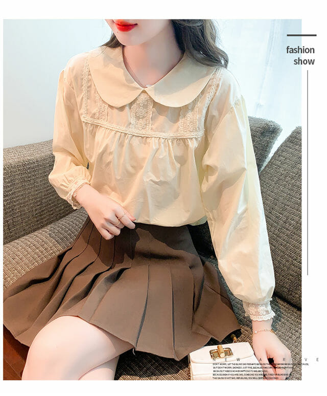 Fresh Girl Doll Collar Lace Flowers Puff Sleeve Blouse2 Fresh Girl Doll Collar Lace Flowers Puff Sleeve Blouse 4