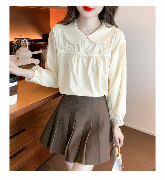 Fresh Girl Doll Collar Lace Flowers Puff Sleeve Blouse3 Fresh Girl Doll Collar Lace Flowers Puff Sleeve Blouse 3