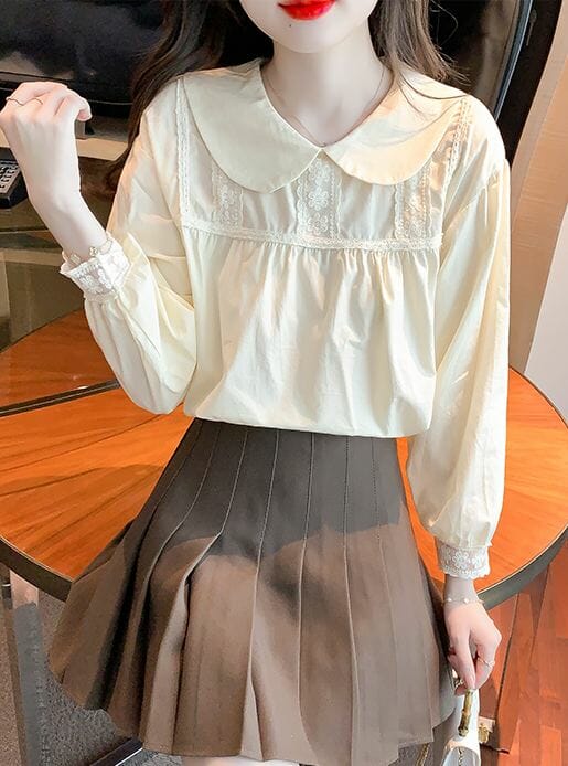 Fresh Girl Doll Collar Lace Flowers Puff Sleeve Blouse5 Fresh Girl Doll Collar Lace Flowers Puff Sleeve Blouse 1