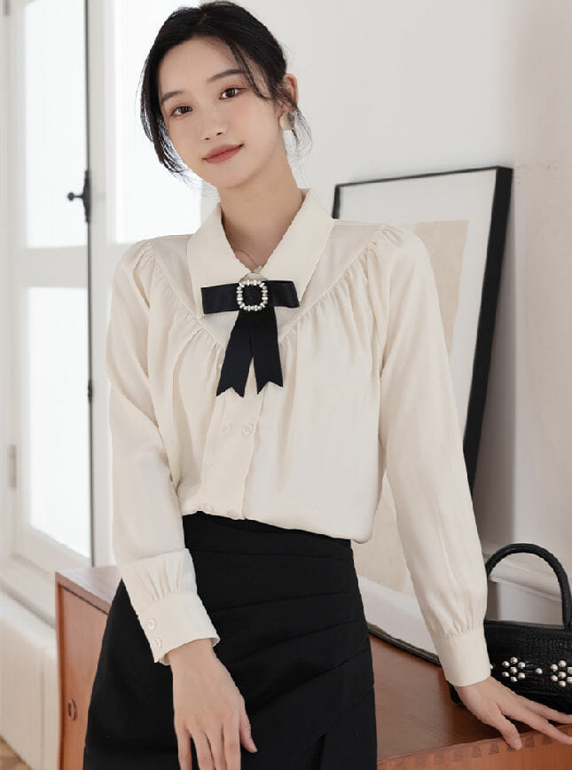 Fresh Korea Bowknot Doll Collar Puff Sleeve Blouse5 Fresh Korea Bowknot Doll Collar Puff Sleeve Blouse 1