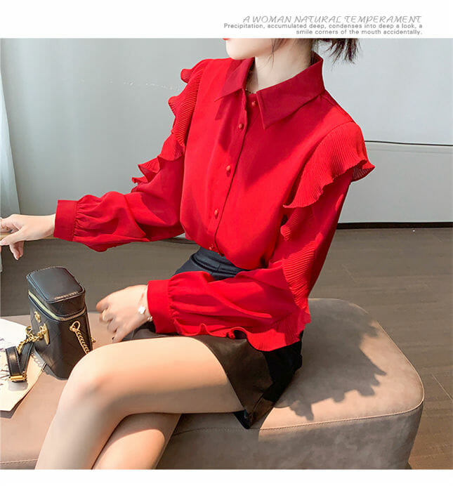 Grace Charm Shirt Collar Flouncing Puff Sleeve Chiffon Blouse3 Grace Charm Shirt Collar Flouncing Puff Sleeve Chiffon Blouse 3