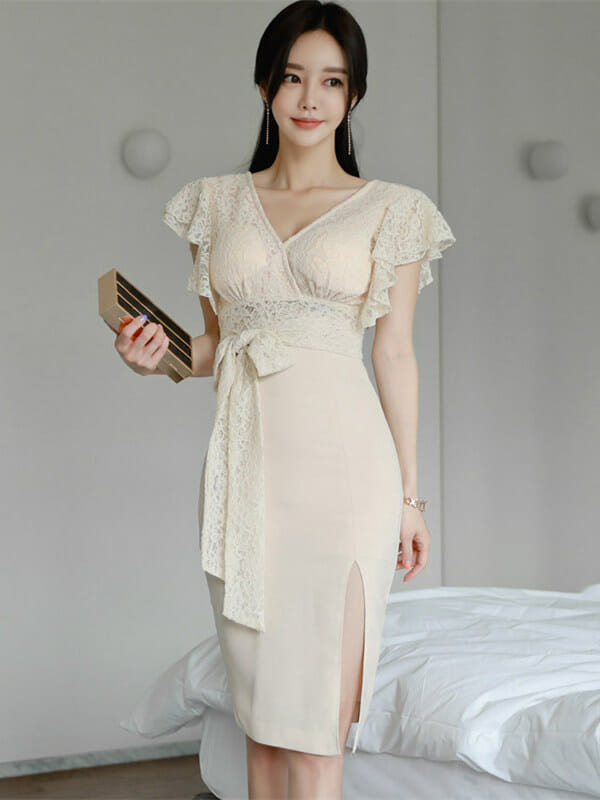 Grace Fashion 2 Colors Lace Tie Waist Backless Slim Dress6 Grace Fashion 2 Colors Lace Tie Waist Backless Slim Dress 1