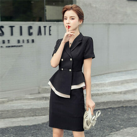 Grace Lady Double-breasted Flouncing Skinny Dress Set • Seoulinspired