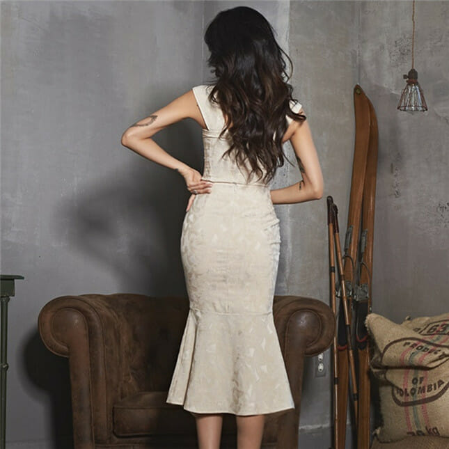 Grace Lady Square Collar High Waist Fishtail Dress Set Grace Lady Square Collar High Waist Fishtail Dress Set 5