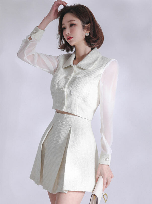 Grace Ol Doll Collar Gauze Sleeve Pleated Two Pieces Dress2 Grace OL Doll Collar Gauze Sleeve Pleated Two Pieces Dress 4