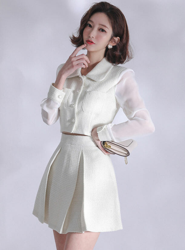 Grace Ol Doll Collar Gauze Sleeve Pleated Two Pieces Dress3 Grace OL Doll Collar Gauze Sleeve Pleated Two Pieces Dress 3