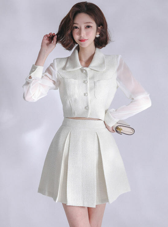 Grace Ol Doll Collar Gauze Sleeve Pleated Two Pieces Dress5 Grace OL Doll Collar Gauze Sleeve Pleated Two Pieces Dress 1