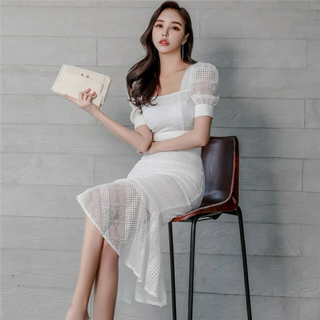 Grace Ol Fashion Square Collar Fishtail Slim Lace Dress Set3 Grace OL Fashion Square Collar Fishtail Slim Lace Dress Set 4