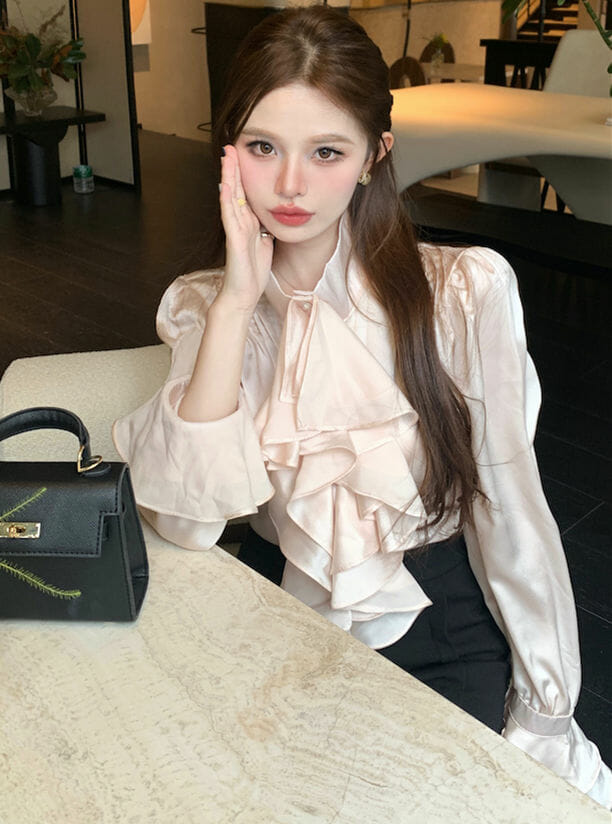Grace Women Flouncing Stand Collar Flare Sleeve Blouse Grace Women Flouncing Stand Collar Flare Sleeve Blouse 5