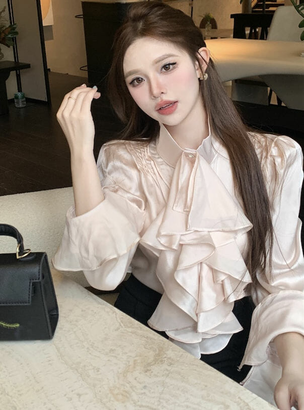 Grace Women Flouncing Stand Collar Flare Sleeve Blouse2 Grace Women Flouncing Stand Collar Flare Sleeve Blouse 4
