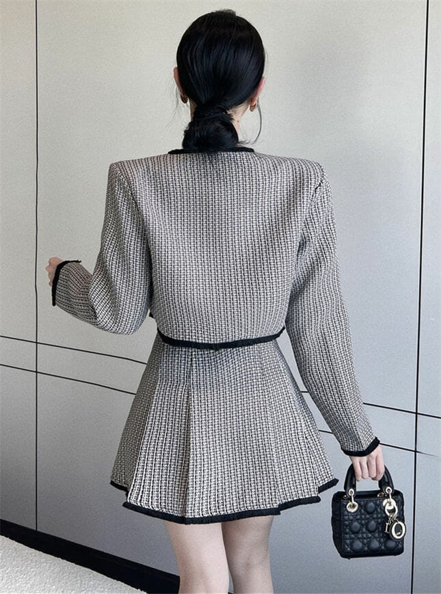 Grace Women Single-Breasted Plaids Short Coat With Pleated Skirt Grace Women Single-breasted Plaids Short Coat with Pleated Skirt 5