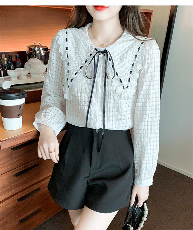 Grace Women Tie Lace Doll Collar Puff Sleeve Blouse2 Grace Women Tie Lace Doll Collar Puff Sleeve Blouse 4