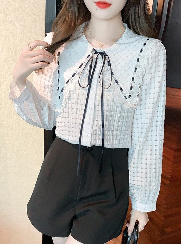 Grace Women Tie Lace Doll Collar Puff Sleeve Blouse5 Grace Women Tie Lace Doll Collar Puff Sleeve Blouse 1