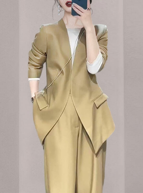 Handsome Lady Loosen Jacket With Wide-Leg Long Pants Handsome Lady Loosen Jacket with Wide-leg Long Pants 4