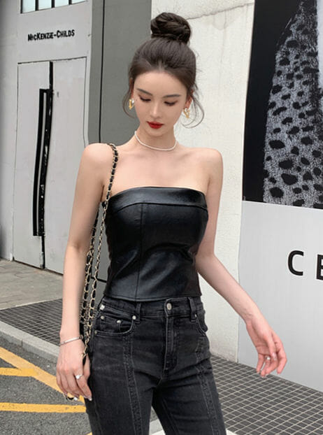 Hot Selling 2 Colors Back Zipper Skinny Leather Camisole2 Hot Selling 2 Colors Back Zipper Skinny Leather Camisole 6