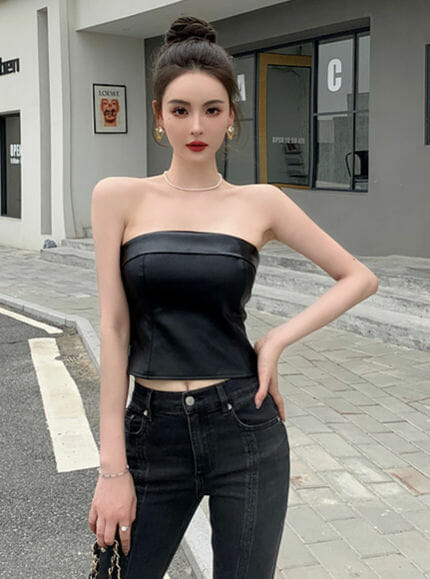 Hot Selling 2 Colors Back Zipper Skinny Leather Camisole3 Hot Selling 2 Colors Back Zipper Skinny Leather Camisole 5