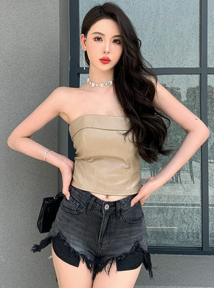 Hot Selling 2 Colors Back Zipper Skinny Leather Camisole5 Hot Selling 2 Colors Back Zipper Skinny Leather Camisole 3