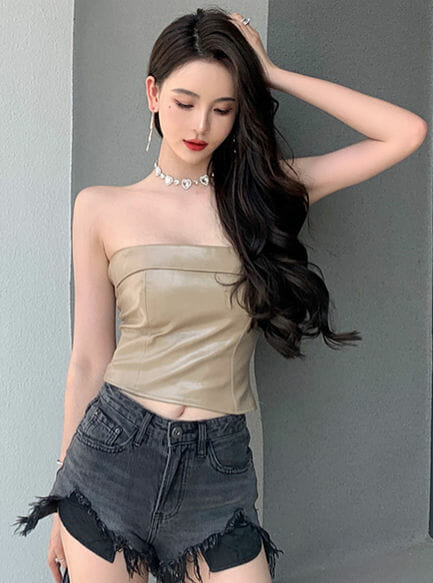 Hot Selling 2 Colors Back Zipper Skinny Leather Camisole6 Hot Selling 2 Colors Back Zipper Skinny Leather Camisole 2