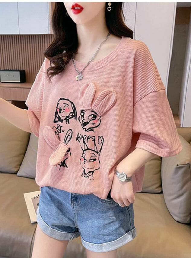 Hot Selling 4 Colors Cartoon Rabbits Batwing Loosen T-Shirt6 Hot Selling 4 Colors Cartoon Rabbits Batwing Loosen T-shirt 1
