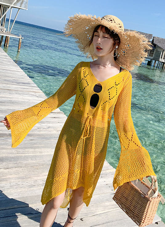 Hot Selling Hollow Out Flare Sleeve Bikini Blouse4 Hot Selling Hollow Out Flare Sleeve Bikini Blouse 2