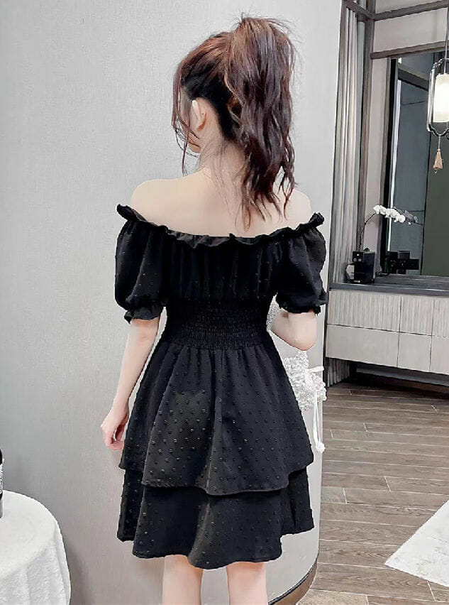 Korea Boat Neck Elastic Waist Flouncing Dress Korea Boat Neck Elastic Waist Flouncing Dress 5
