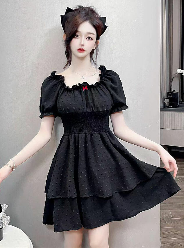 Korea Boat Neck Elastic Waist Flouncing Dress3 Korea Boat Neck Elastic Waist Flouncing Dress 3