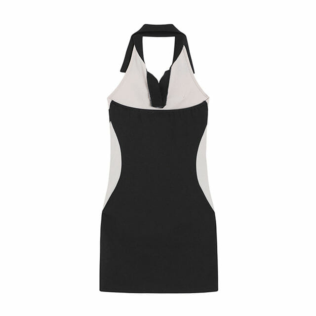 Korea Color Block Shirt Collar Slim Halter Dress Korea Color Block Shirt Collar Slim Halter Dress 6