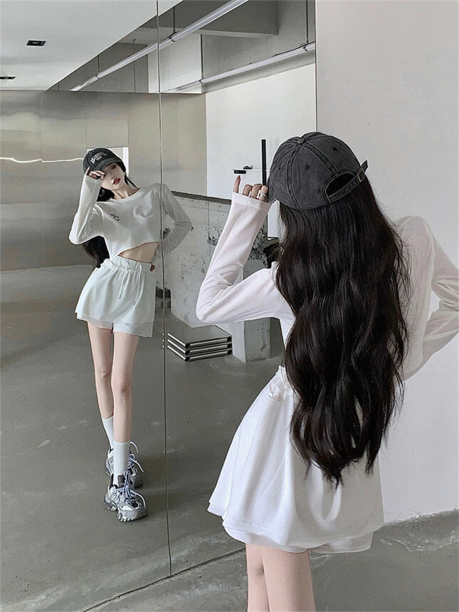 Korea Cotton Short T-Shirt With Flouncing Skirtpants Korea Cotton Short T-shirt with Flouncing Skirtpants 5