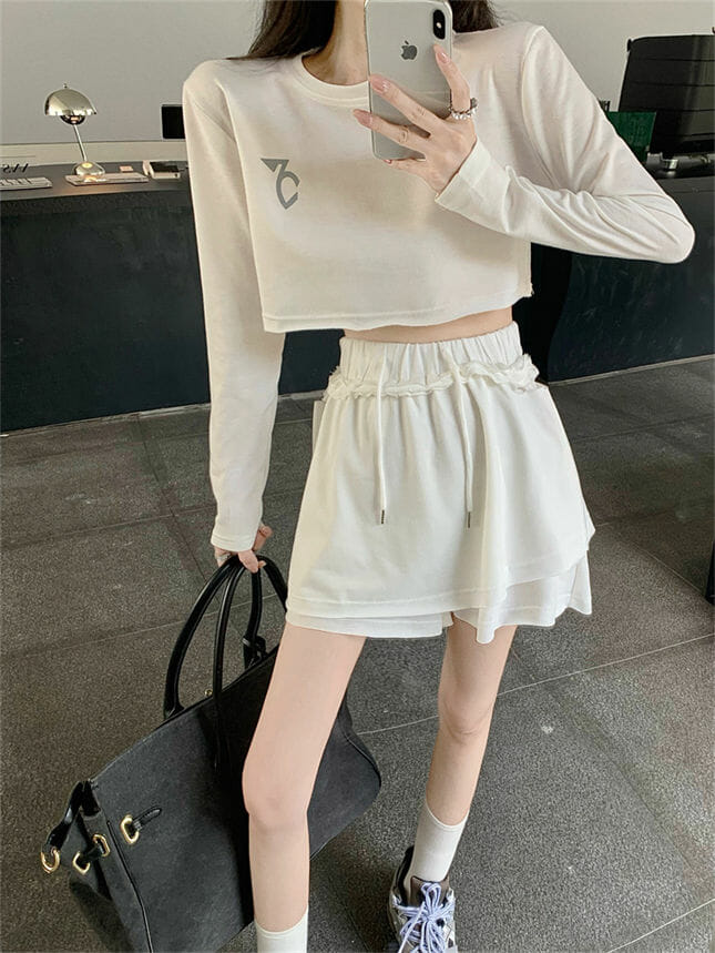 Korea Cotton Short T-Shirt With Flouncing Skirtpants2 Korea Cotton Short T-shirt with Flouncing Skirtpants 4