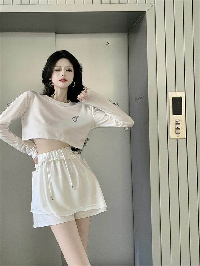 Korea Cotton Short T-Shirt With Flouncing Skirtpants3 Korea Cotton Short T-shirt with Flouncing Skirtpants 3