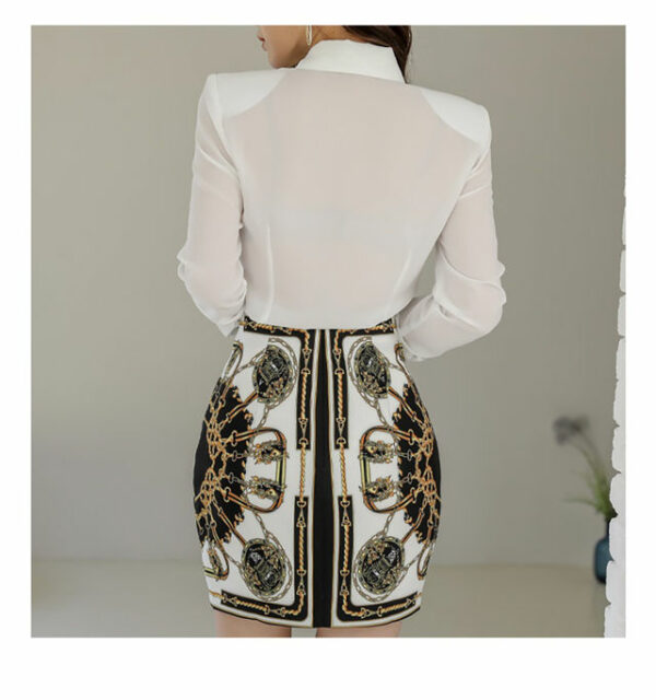 Korea Fashion Shirt Collar Blouse with Flowers Slim Skirt 6