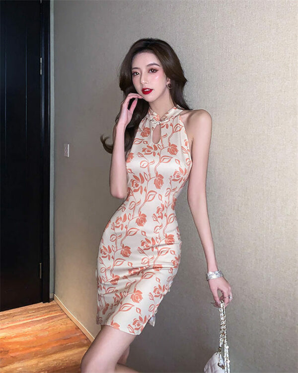 Korea Flowers Off Shoulder Cheongsam Tank Dress • Seoulinspired